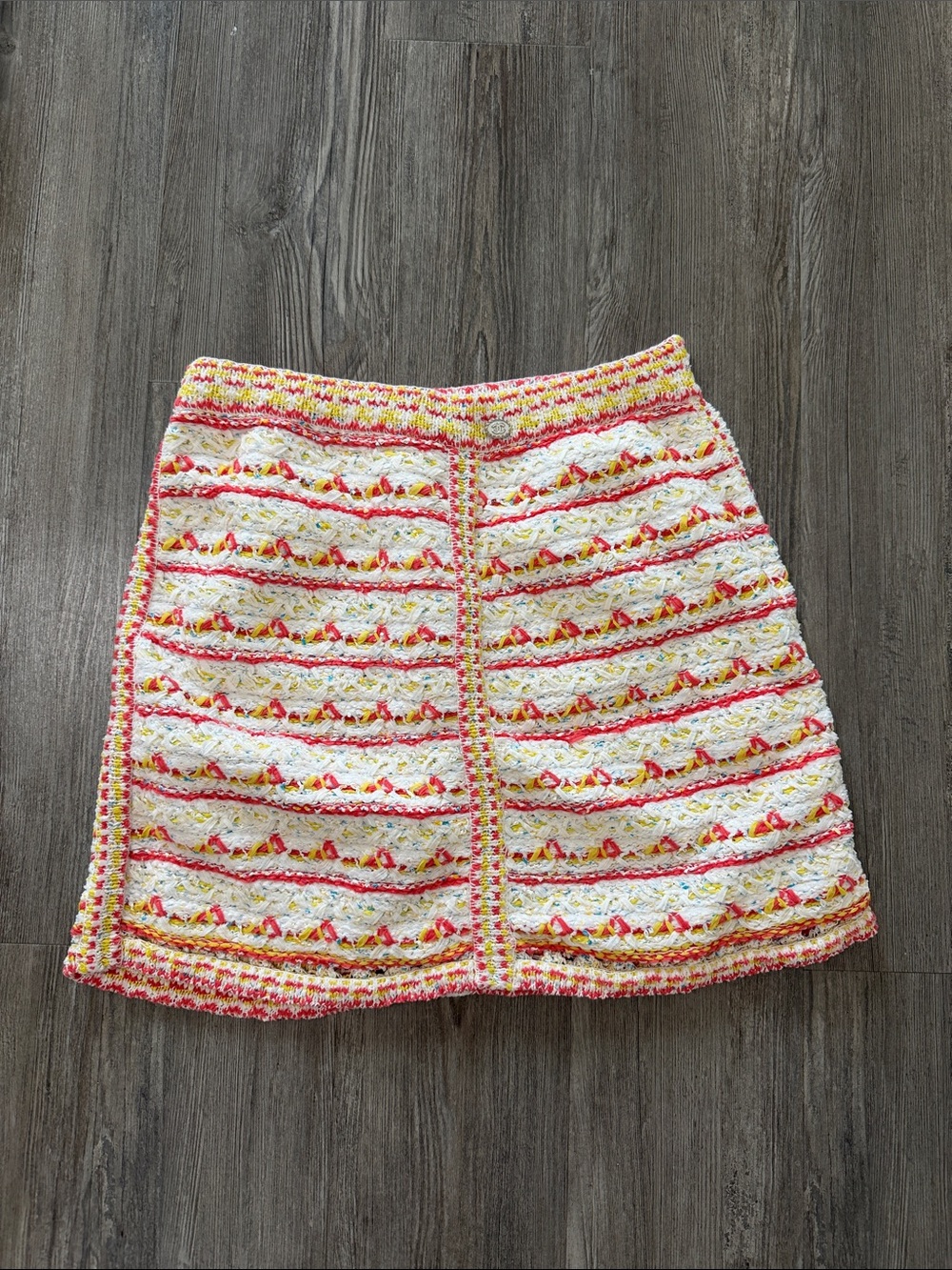 CHANEL Tweed Mini Skirt in White, Pink & Yellow